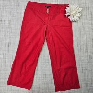 Theory Women's Red Zeta C Flats Cropped Stretch Cotton Wide‎ Leg Pants Size 2